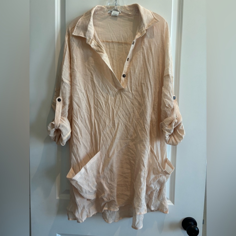 Paisley Vine 1XL Beige Tunic Dress Boho Oversized Button Shirt NWOT